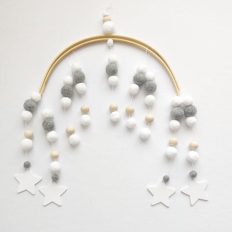 Wooden Beads Wind Chimes with Wool Balls Nursery Mobile