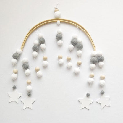 Wooden Beads Wind Chimes with Wool Balls Nursery Mobile
