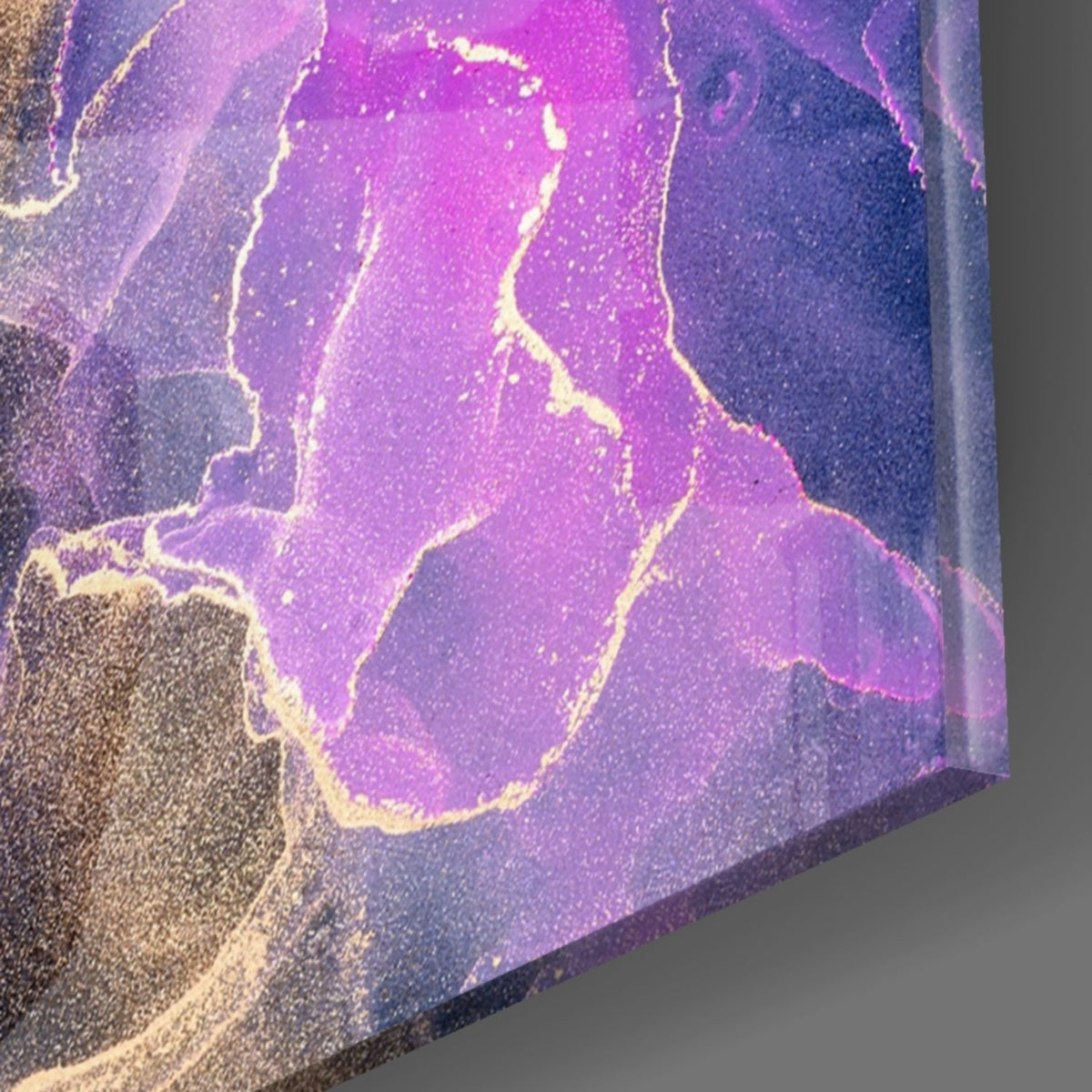 Teal Gold Purple Ink Burst Glass Wall Art