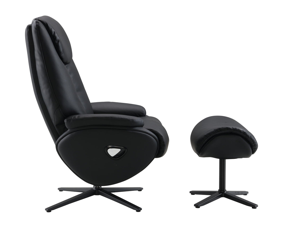 Top Grain Leather Accent Chair With Swivel & Ottoman - Black