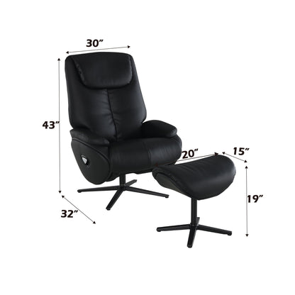 Top Grain Leather Accent Chair With Swivel & Ottoman - Black