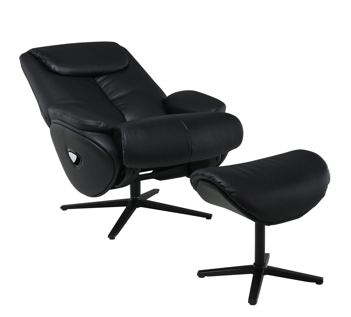 Top Grain Leather Accent Chair With Swivel & Ottoman - Black