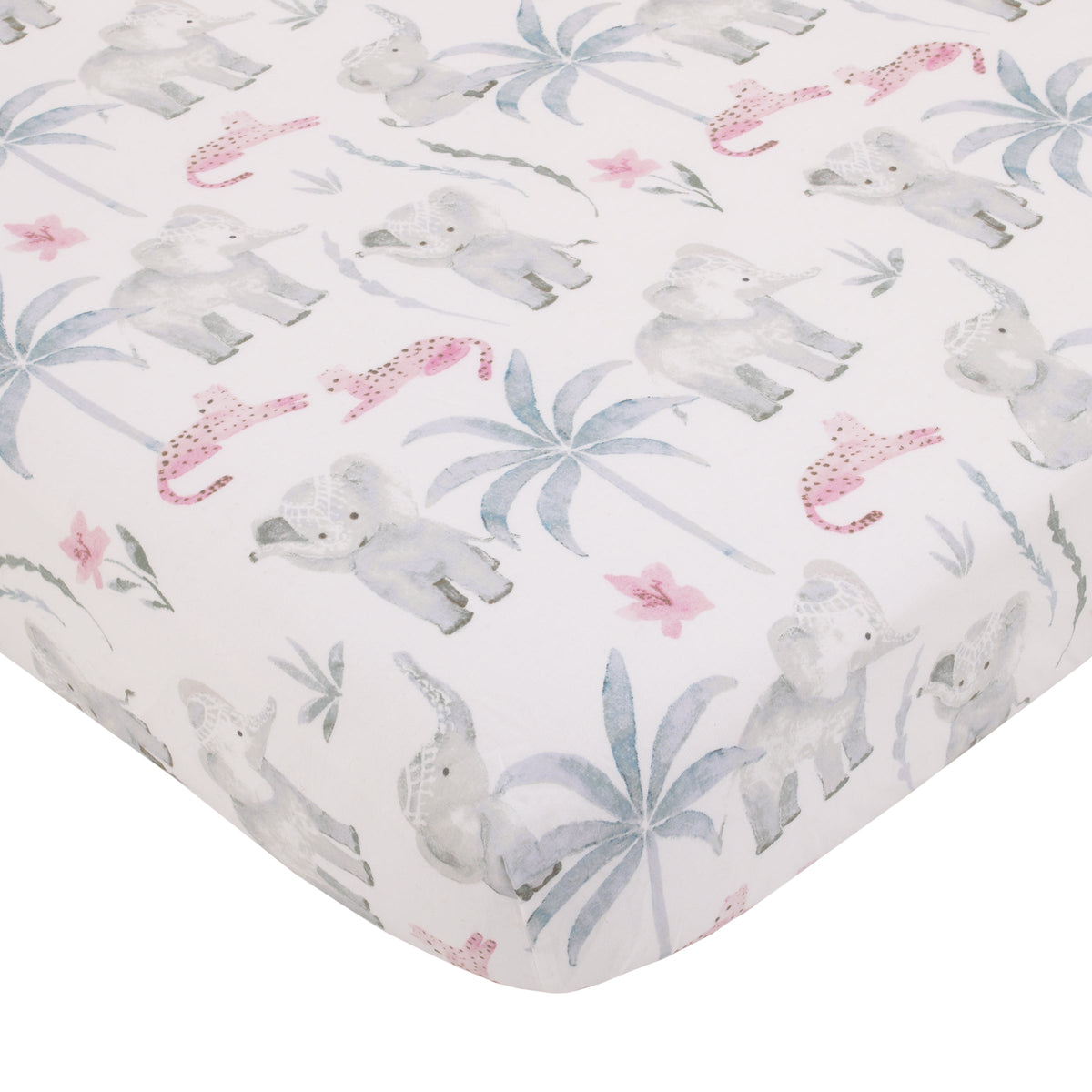 Tropical Princess Elephant /Jungle Pink and Green 4 Piece Crib Bedding Set