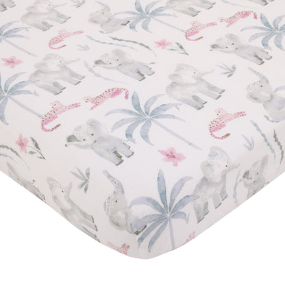 Tropical Princess Elephant /Jungle Pink and Green 4 Piece Crib Bedding Set