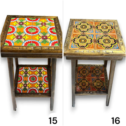 Square Talavera Tile End Table | Handmade Mexican Wood Accent Table