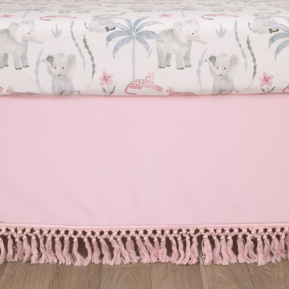 Tropical Princess Elephant /Jungle Pink and Green 4 Piece Crib Bedding Set