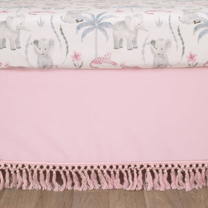 Tropical Princess Elephant /Jungle Pink and Green 4 Piece Crib Bedding Set