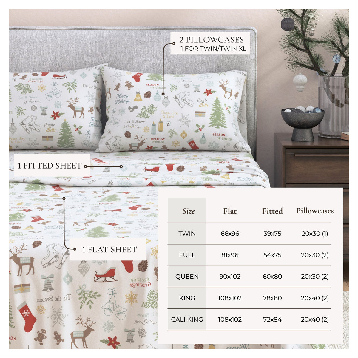 Turkish Cotton Christmas Flannel Sheet Set