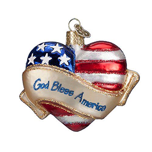 God Bless America Heart Glass Ornament