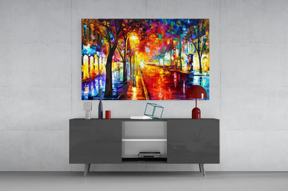 Lighted Street Glass Wall Art